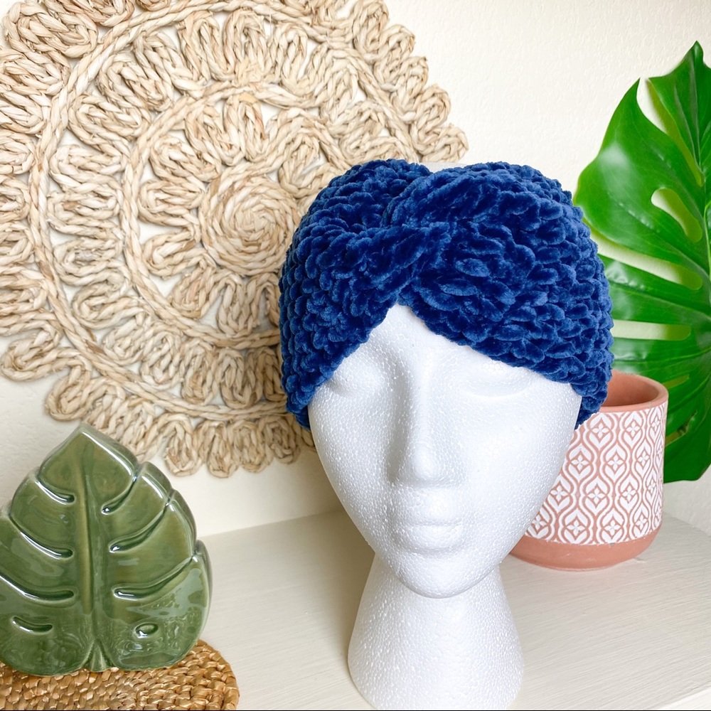 Navy Velvet Headwrap Adult Earwarmer - Picture 1 of 3